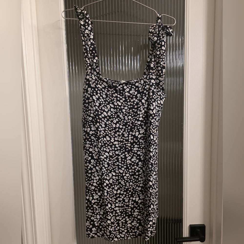 Black Floral Print Dress or Top - White & Mustard Flowers